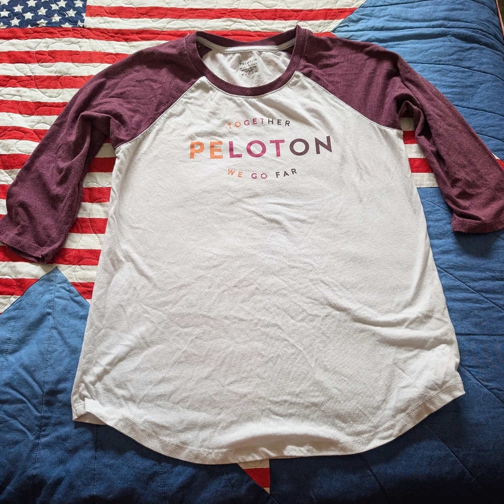 Peloton Long Sleeve Tee in White and Purple with Graphic Design